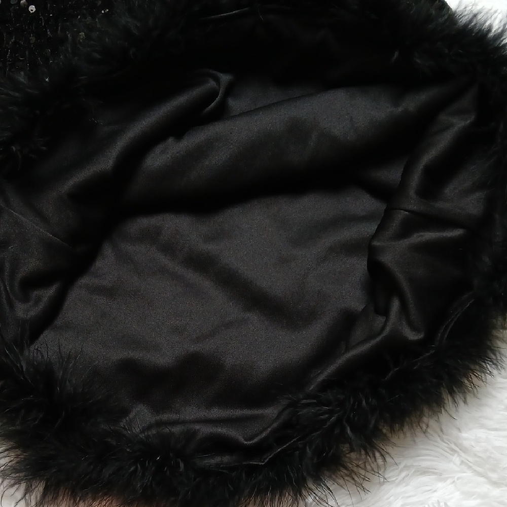 Whimsigoth Dark Black Sequin Feather Trim One-Shoulder Midi Party Prom Dress - Picture 5 of 15